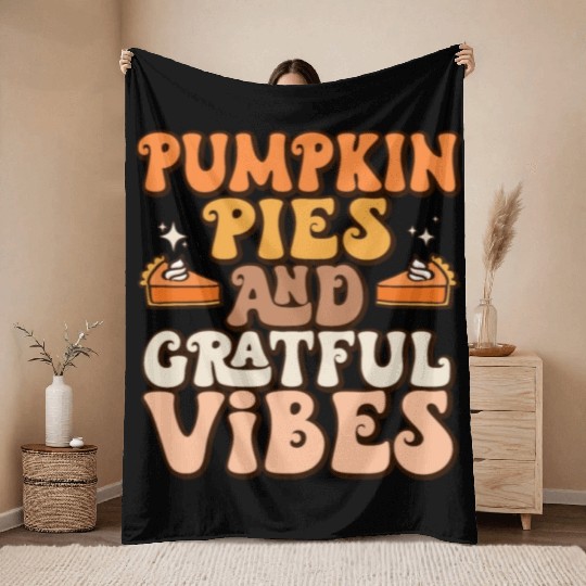 Retro Pumpkin Pies Grateful Vibes Thanksgiving Throw Blankets