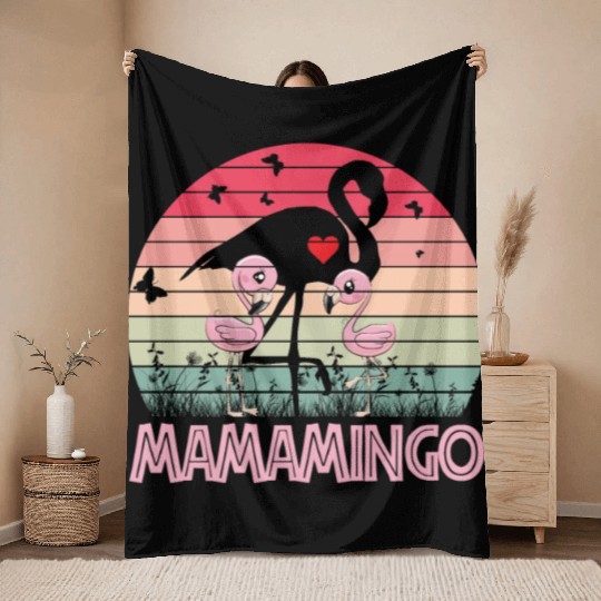 Mamamingo Cute Flamingo Lover Mothers Day Throw Blankets