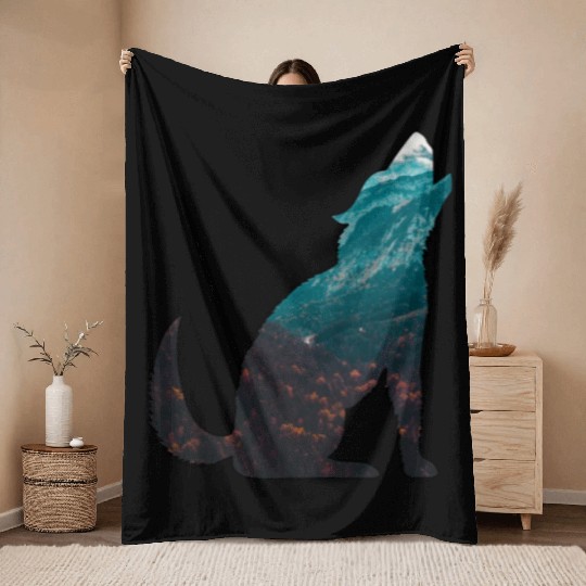 The Wilderness calls Wolf Forest Mountains Nature Throw Blankets