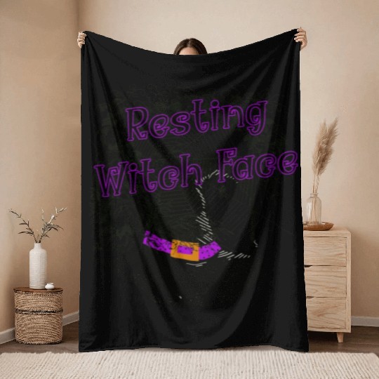 Resting Witch Face - Halloween Spider Web Throw Blankets
