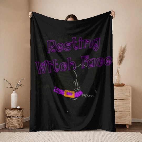 Resting Witch Face - Halloween Spider Web Throw Blankets