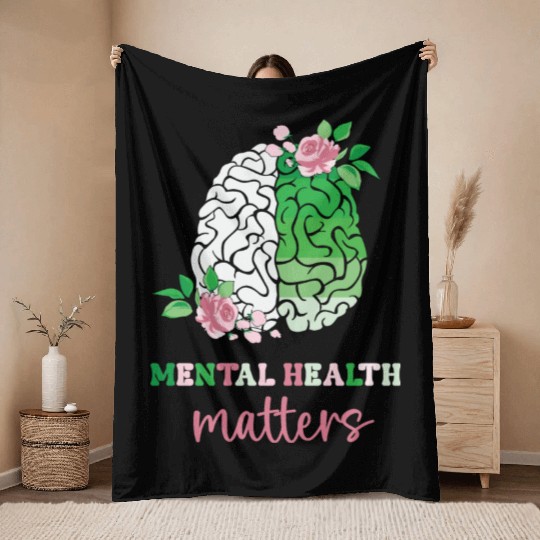 Green and Pink : Mental Health Matters Throw Blankets