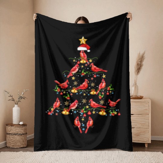Cardinal Bird Ornament Decoration Christmas Tree Throw Blankets