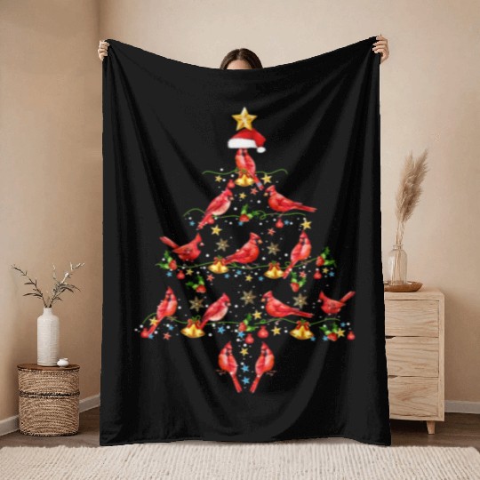 Cardinal Bird Ornament Decoration Christmas Tree Throw Blankets