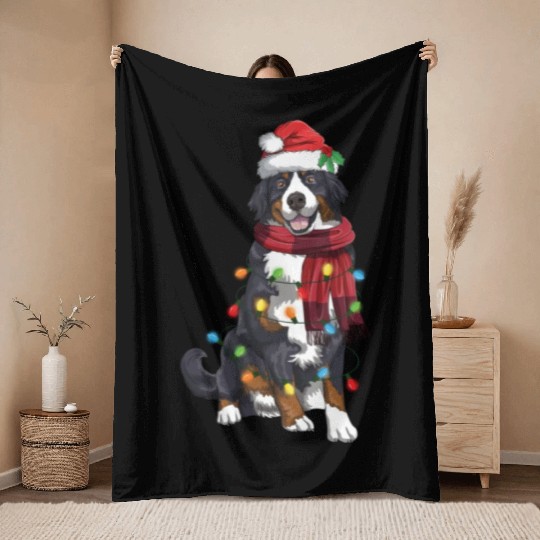 Bernese Mountain Christmas Light Funny Dog Lover Throw Blankets