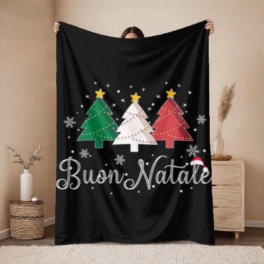 Buon Natale Italian Christmas Tree Throw Blankets