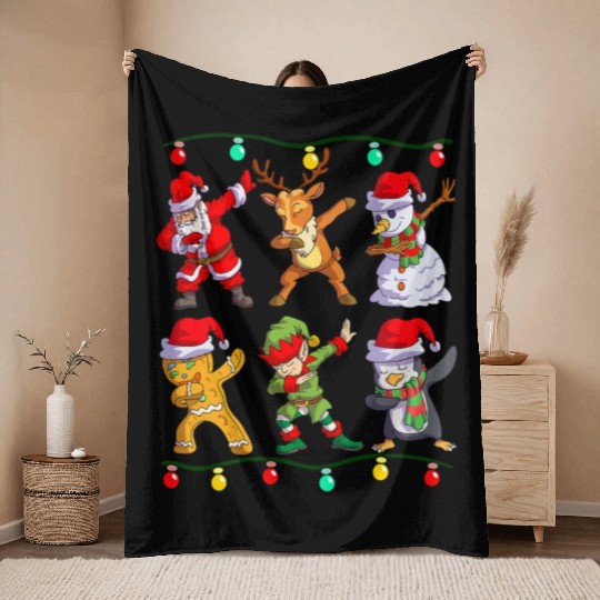 Christmas Dabbing Santa Elf De Friends Xmas Throw Blankets