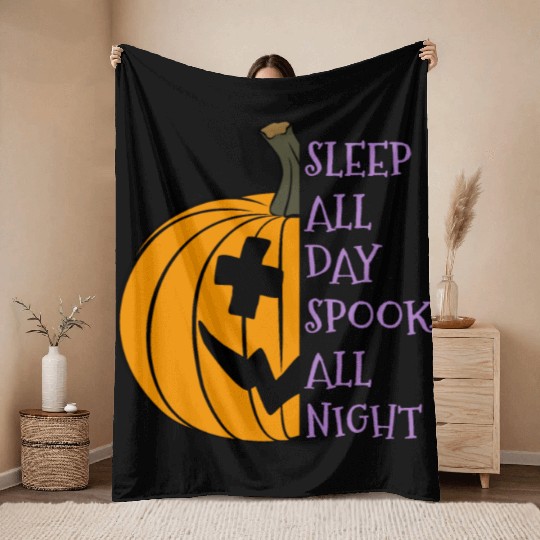 Sleep hall day spook all Halloween night Throw Blankets