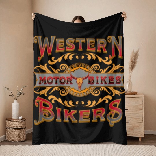 Western Bikers Throw Blankets