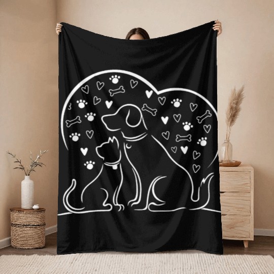 Cute Dog and Cat Lover Throw Blankets