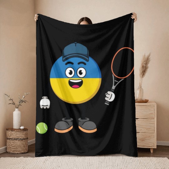 ukraine flag illustration as a tennis player Throw Blankets