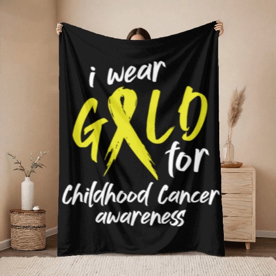 I Wear Gold For Childhood Cancer Awareness Throw Blankets