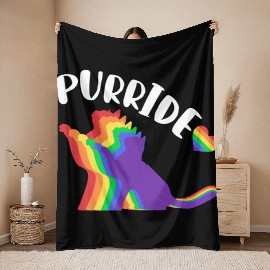 Ally Cat Purride Gift Funny Cat Gay Pride Ally Cat Throw Blankets
