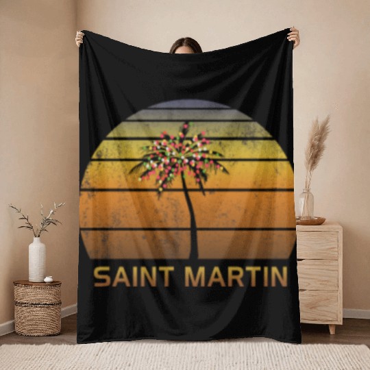 Retro Saint Martin Christmas Family Vacation Throw Blankets