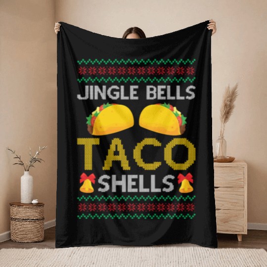 Tacos - Jingle Bells Taco Shells - Saying Ugly Chr Throw Blankets