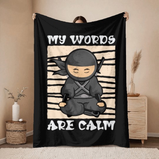 Serenity Ninja Fan Calm Yoga Lover Peaceful Throw Blankets
