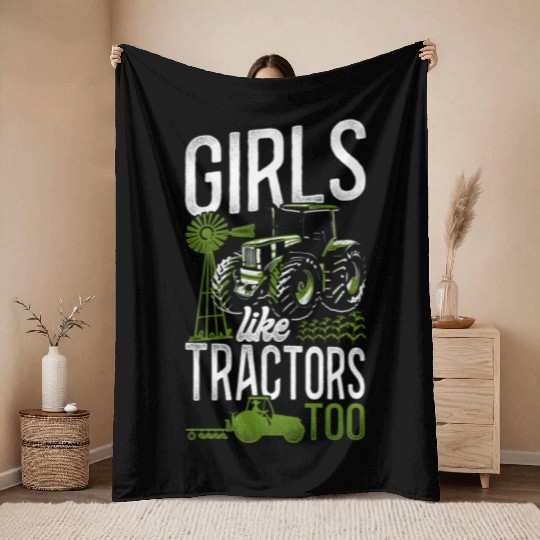 Farming Farmer Girl Tractor Throw Blankets