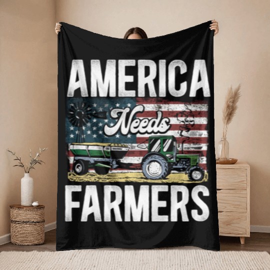 Farming Farmer Tractor Vintage Us Throw Blankets