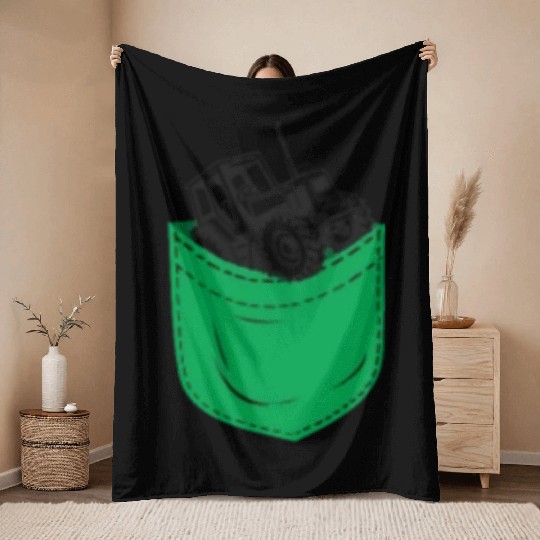 Farming Farmer Pocket Tractor Throw Blankets