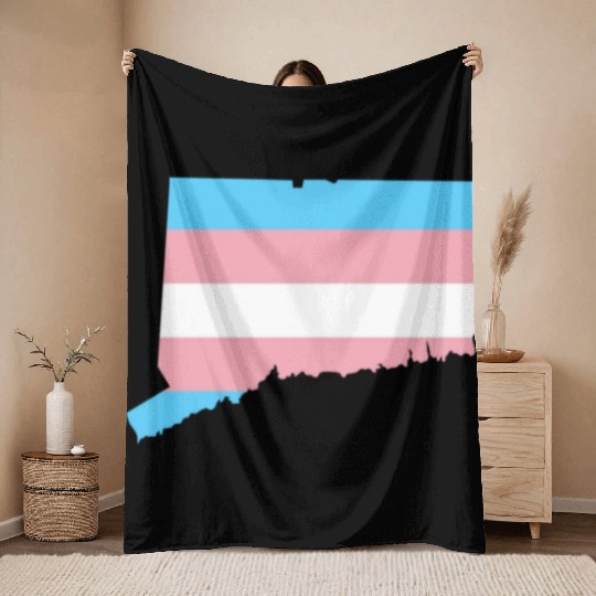 Trans Flag Connecticut LGBT Pride Support Throw Blankets