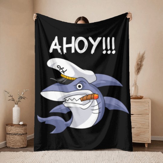 Shark Captain Throw Blankets