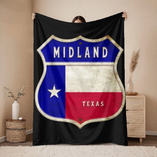 Midland Texas crest flag design Throw Blankets