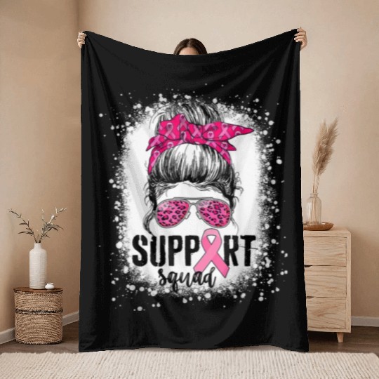 Wear It Pink ,Support Squad, Breast Cancer Support Throw Blankets