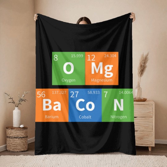 OMG Bacon Science Periodic Table Throw Blankets
