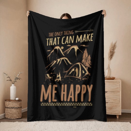 Camping nature friends mountains happy Throw Blankets