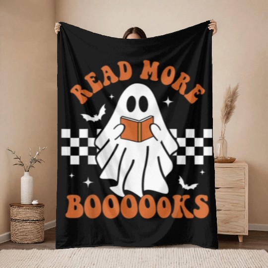 Cute Booooks Ghost Read More Books Funny Teacher Throw Blankets