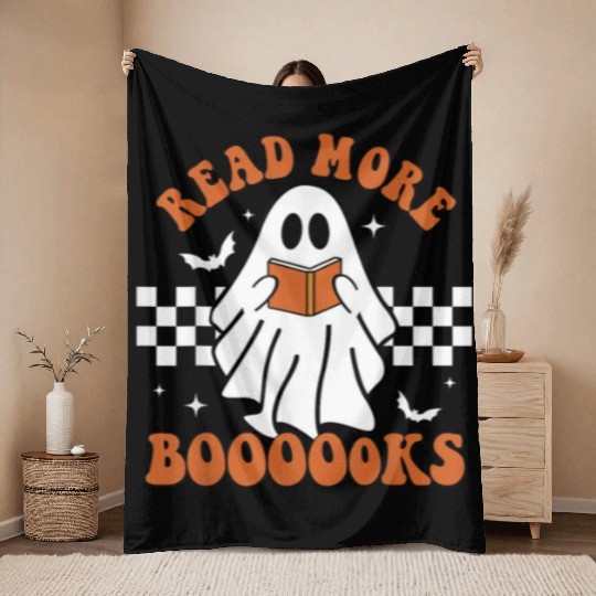 Cute Booooks Ghost Read More Books Funny Teacher Throw Blankets