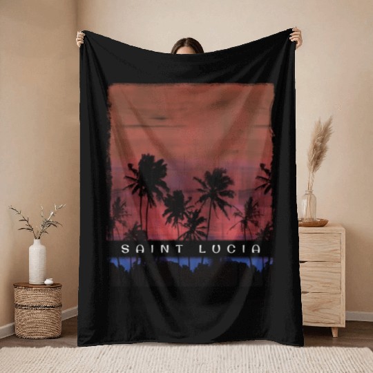 St Lucia Caribbean Vacation Souvenir Palm Tree Throw Blankets