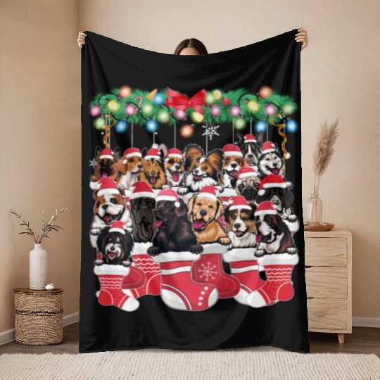 Cute Dogs for Christmas - Xmas Season Dog Lover Throw Blankets