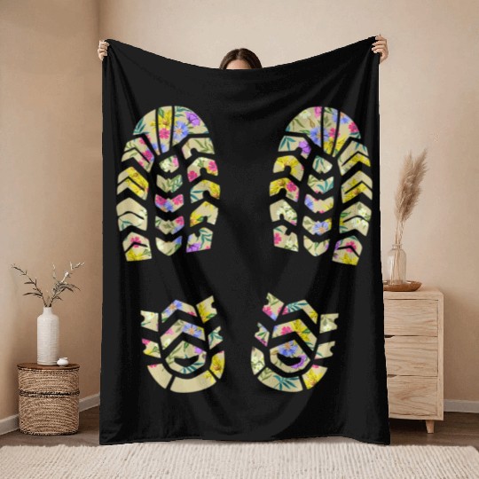 Funny Hiking Mountains Nature Outdoor Footprints Throw Blankets