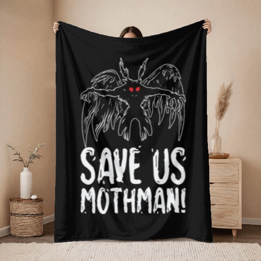 Halloween Mothman Mythical Line Art Beast Monster Throw Blankets