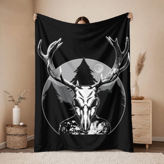 Folk Creature Moon Wendigo Halloween Cryptid Throw Blankets