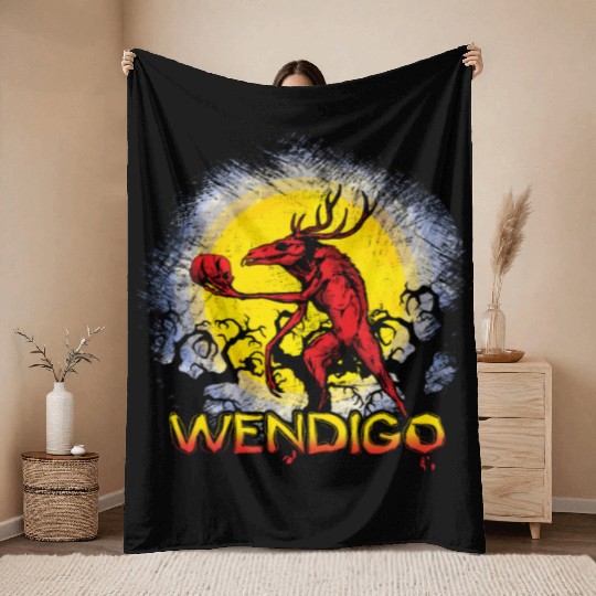 Folk Creature Wendigo Forest Halloween Cryptid Throw Blankets