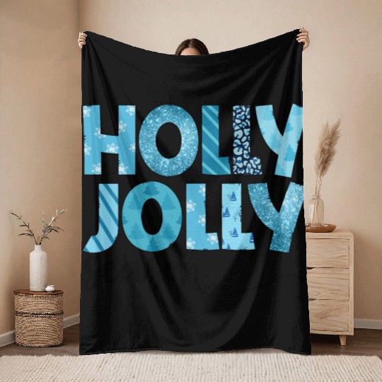 Holly Jolly season sublimation Throw Blankets