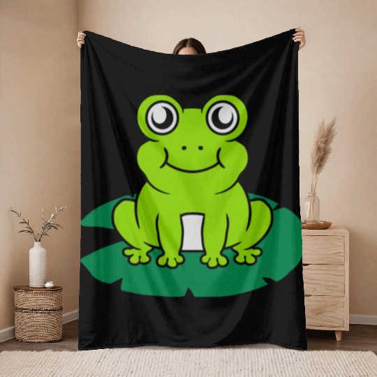 Cute frog sitting water lily Throw Blankets