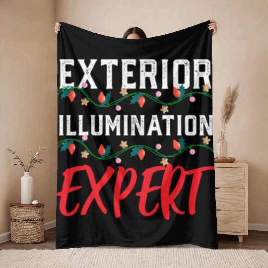Funny Christmas Light Exterior Illumination Expert Throw Blankets