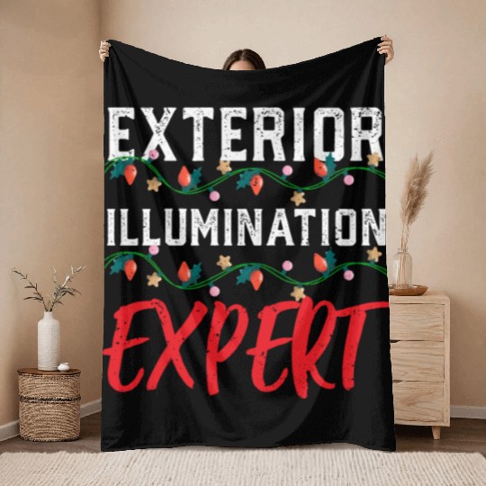 Funny Christmas Light Exterior Illumination Expert Throw Blankets