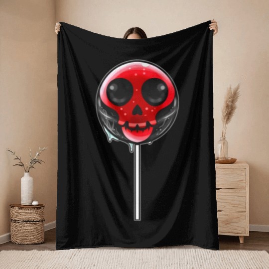 Red Skull Lollipop Trick Or Treat Halloween Throw Blankets