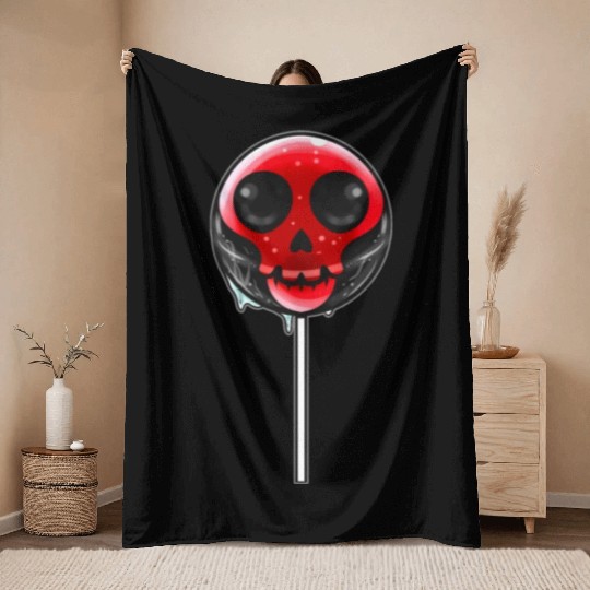 Red Skull Lollipop Trick Or Treat Halloween Throw Blankets