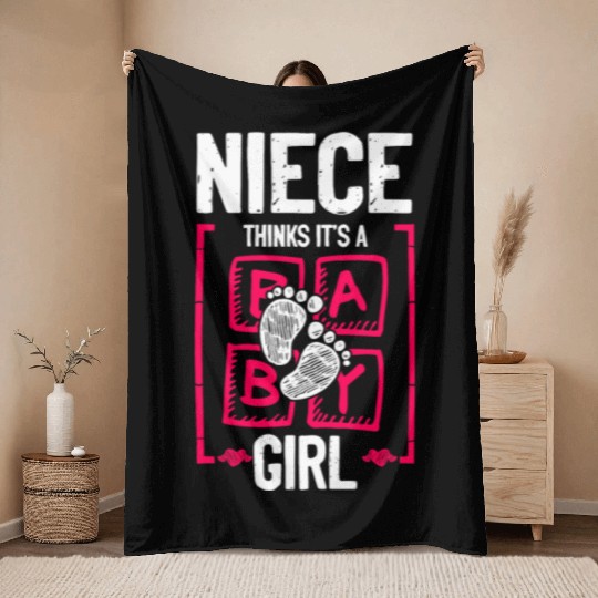 Niece Thinks It's a Girl Gender Reveal Funny Baby Throw Blankets
