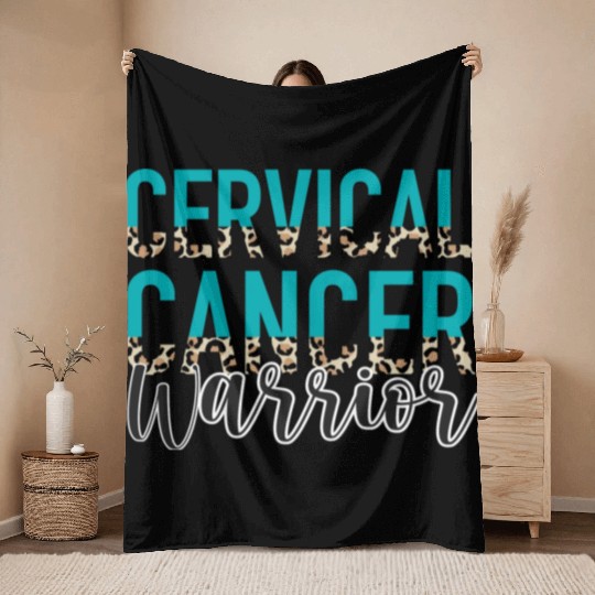 Cervical Cancer Awareness Month Warrior Teal White Throw Blankets