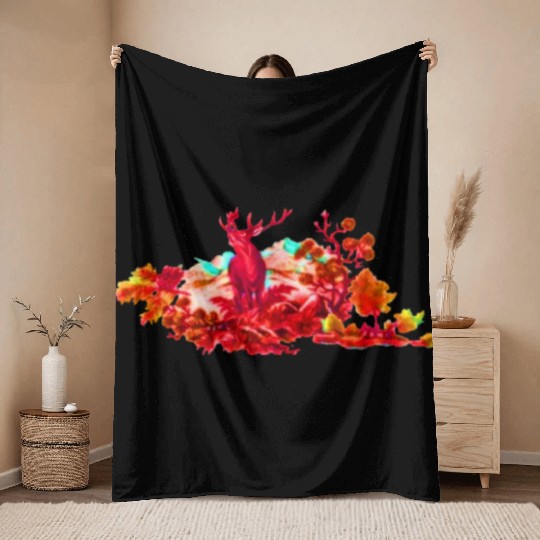 Deer Swamp Illustrate Throw Blankets