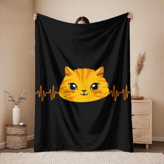 Cat Lover Kitten Pet Tabby Cat Heartbeat Throw Blankets