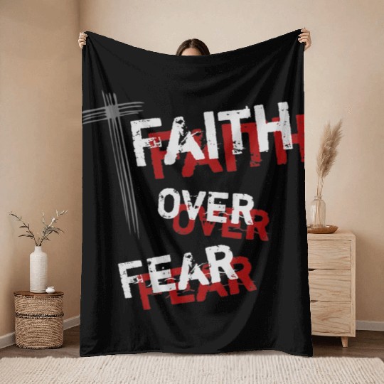 Inspirational Christian Cross Faith Over Fear Throw Blankets