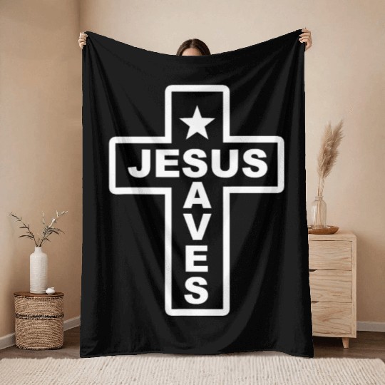 Jesus Saves Christian Faith Bible Cross Throw Blankets