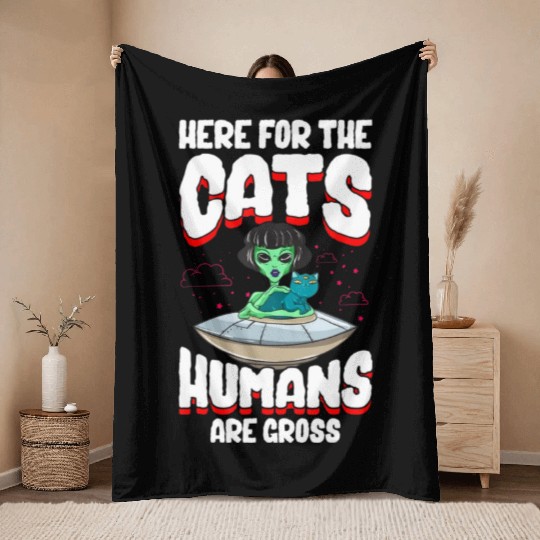Alien Cat Abductor Halloween Humorous Trick Throw Blankets